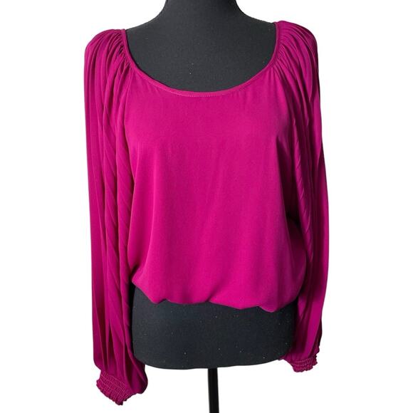 Krisa Tops - Krisa Magenta Purple Long Sleeve Smocked Top Sz S